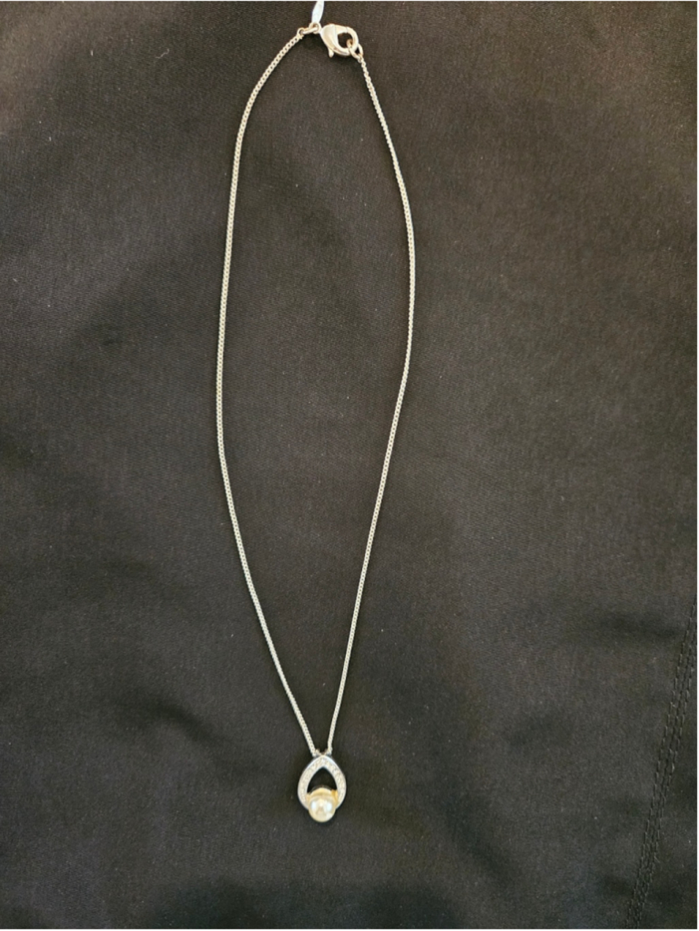 Women's SAQ Vintage Silver Tone Faux Pearl Teardrop Faux Diamond Necklace